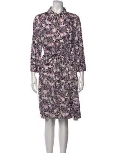 Pre-owned St John Floral Print Knee-length Dress In White