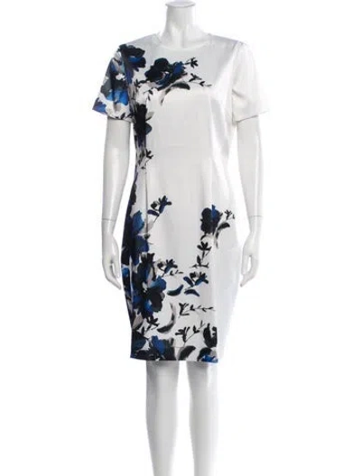Pre-owned St John Floral Print Knee-length Dress In White