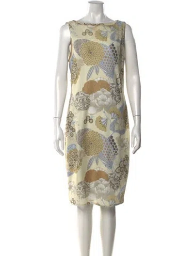 Pre-owned St John Floral Print Knee-length Dress In Yellow