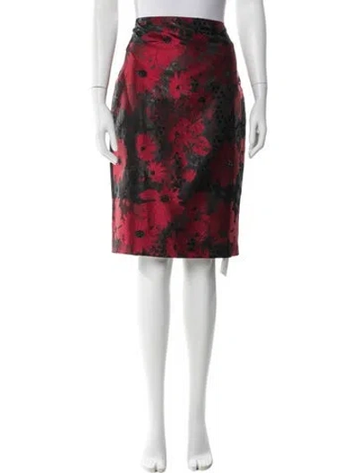 Pre-owned St John Floral Print Knee-length Skirt W/ Tags In Red