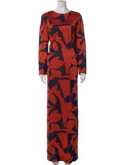 Pre-owned St John Floral Print Long Dress In Orange