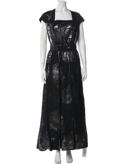 Pre-owned St John Floral Print Long Dress W/ Tags In Black
