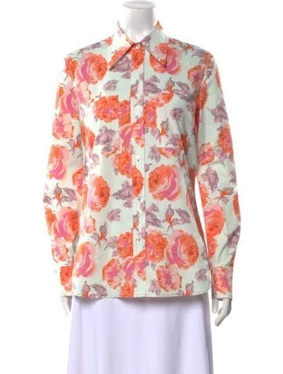 Pre-owned St John Floral Print Long Sleeve Button-up Top In Orange