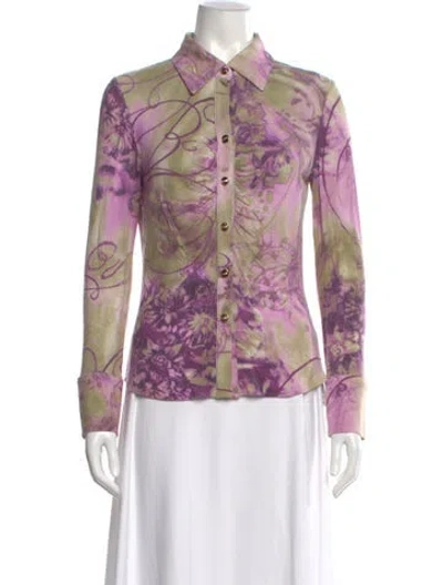 Pre-owned St John Floral Print Long Sleeve Top In Purple