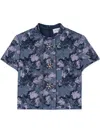 St John Floral-print Metallic Top In Blue