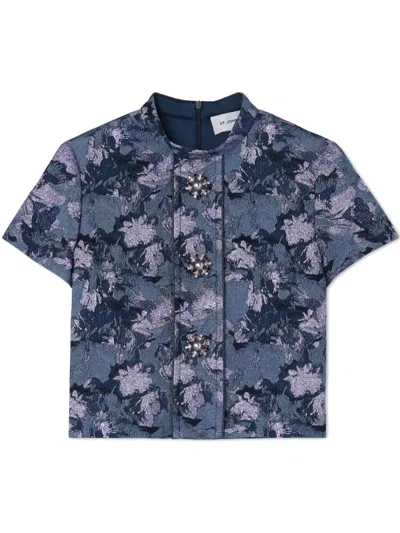 St John Floral-print Metallic Top In Midnight Lurex Multi