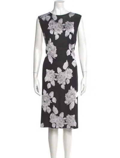 Pre-owned St John Floral Print Midi Length Dress In Black