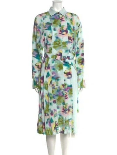 Pre-owned St John Floral Print Midi Length Dress In Blue