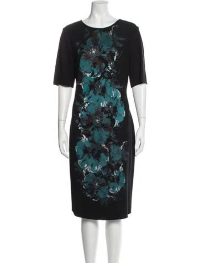Pre-owned St John Floral Print Midi Length Dress In Blue