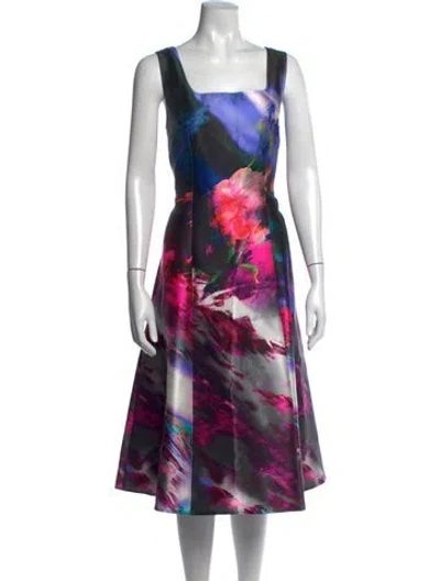 Pre-owned St John Floral Print Midi Length Dress In Blue
