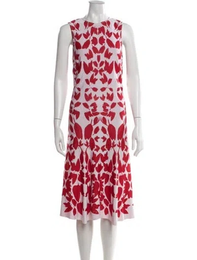 Pre-owned St John Floral Print Midi Length Dress In Red