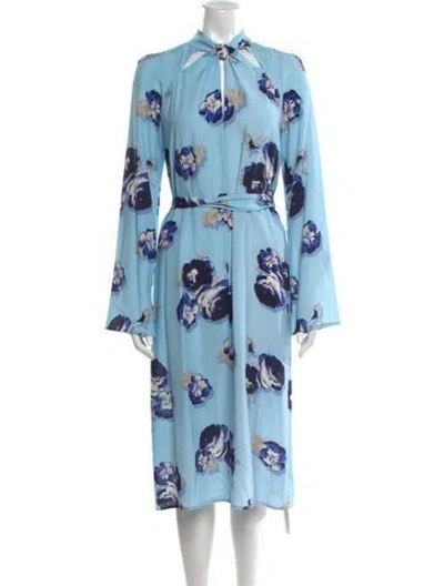 Pre-owned St John Floral Print Midi Length Dress W/ Tags In Blue