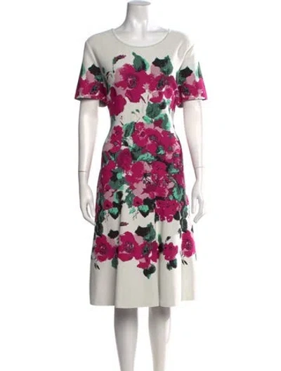 Pre-owned St John Floral Print Midi Length Dress W/ Tags In Neutrals