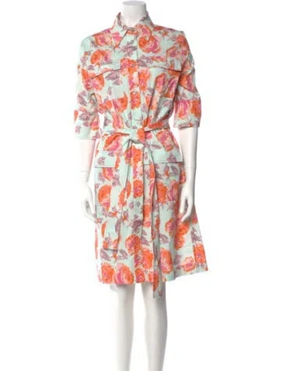 Pre-owned St John Floral Print Midi Length Dress In White