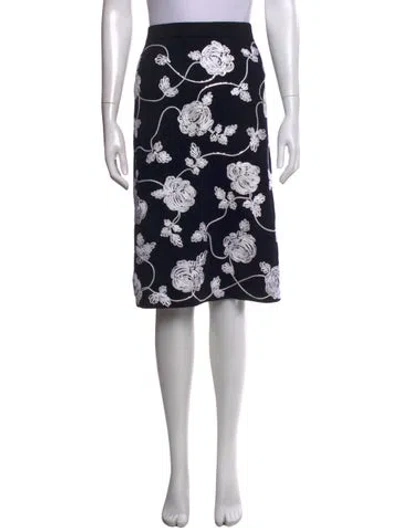 Pre-owned St John Floral Print Midi Length Skirt In Black