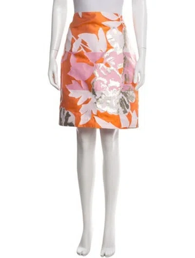 Pre-owned St John Floral Print Mini Skirt In Orange