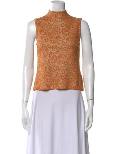 Pre-owned St John Floral Print Mock Neck Top In Gold