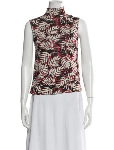 Pre-owned St John Floral Print Mock Neck Top In Multi