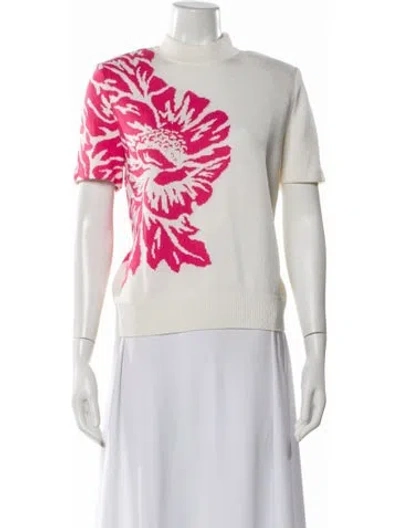 Pre-owned St John Floral Print Mock Neck Top In Neutral