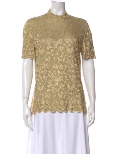 Pre-owned St John Floral Print Mock Neck Top In Neutral