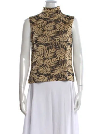 Pre-owned St John Floral Print Mock Neck Top In Neutral
