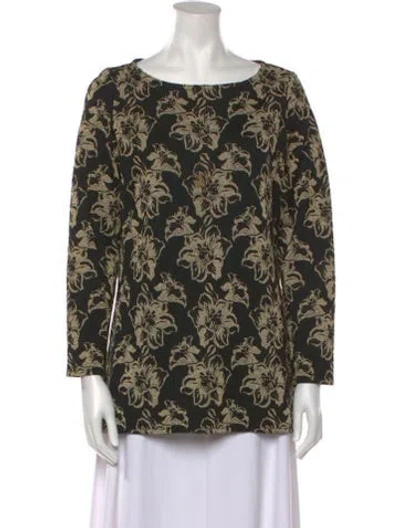 Pre-owned St John Floral Print Scoop Neck Blouse In Black