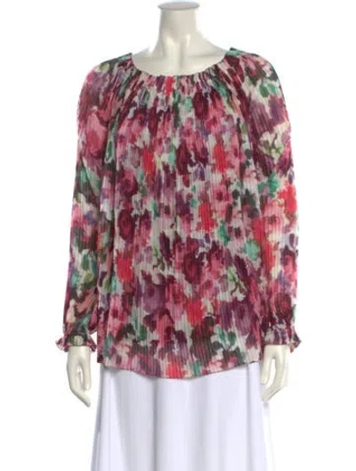 Pre-owned St John Floral Print Scoop Neck Blouse In Pink