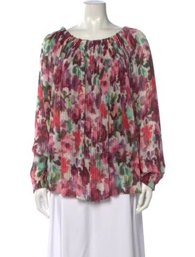 Pre-owned St John Floral Print Scoop Neck Blouse In Pink