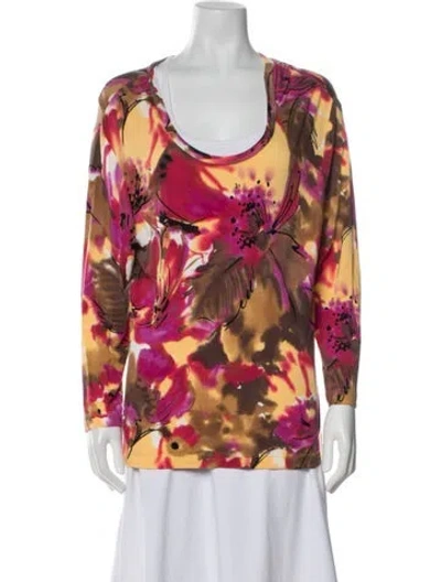 Pre-owned St John Floral Print Scoop Neck Blouse In Yellow