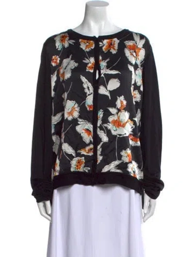 Pre-owned St John Floral Print Scoop Neck Sweater In Black