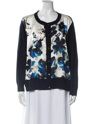 Pre-owned St John Floral Print Scoop Neck Sweater In Blue