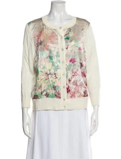 Pre-owned St John Floral Print Scoop Neck Sweater In Neutral