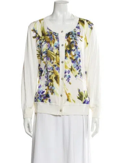 Pre-owned St John Floral Print Scoop Neck Sweater In Yellow