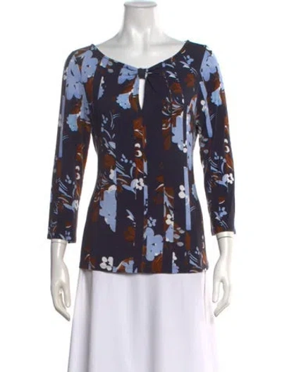 Pre-owned St John Floral Print Scoop Neck Top In Blue