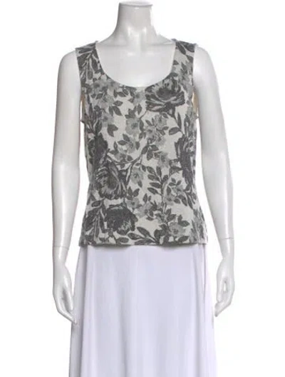 Pre-owned St John Floral Print Scoop Neck Top In Gray