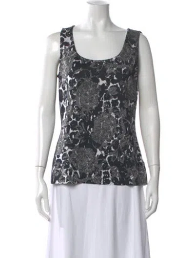 Pre-owned St John Floral Print Scoop Neck Top In Multi