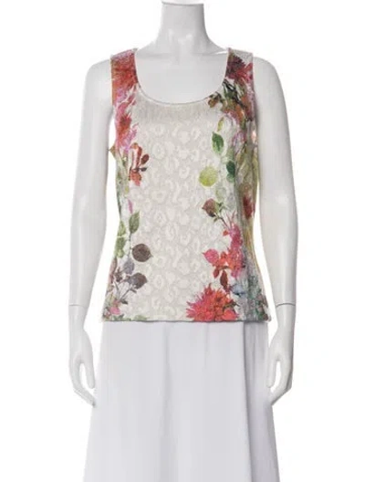 Pre-owned St John Floral Print Scoop Neck Top In Multi