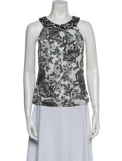 Pre-owned St John Floral Print Scoop Neck Top In Neutral