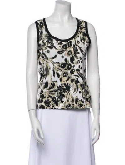 Pre-owned St John Floral Print Scoop Neck Top In Neutral