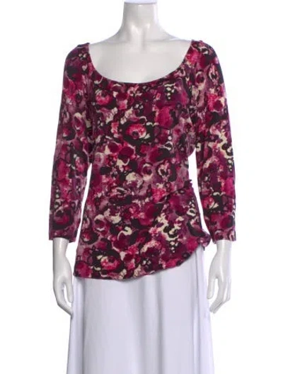 Pre-owned St John Floral Print Scoop Neck Top In Pink