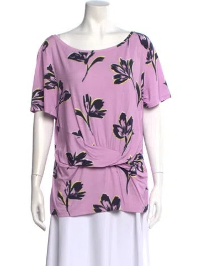 Pre-owned St John Floral Print Scoop Neck Top In Purple