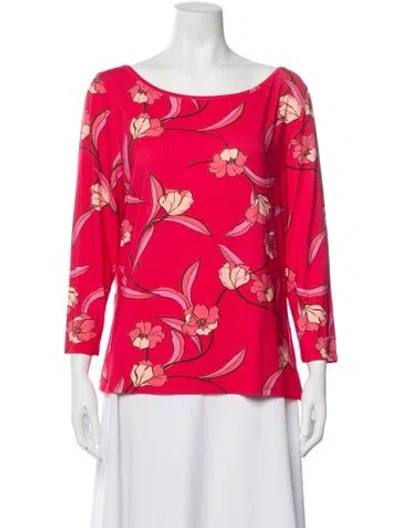 Pre-owned St John Floral Print Scoop Neck Top In Red