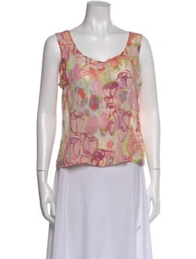 Pre-owned St John Floral Print Scoop Neck Top In Red