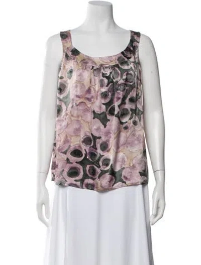 Pre-owned St John Floral Print Scoop Neck Top In White