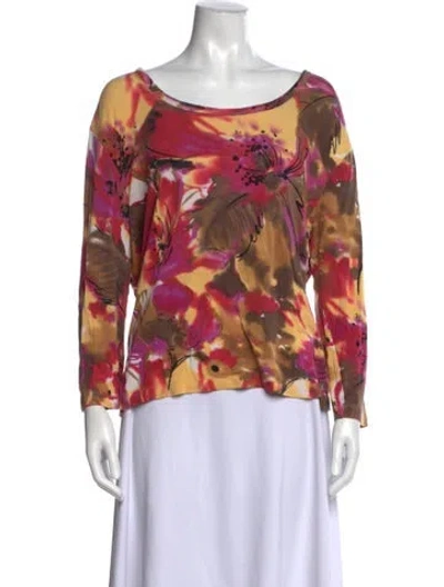 Pre-owned St John Floral Print Scoop Neck Top In Yellow