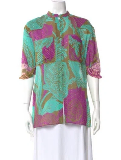 Pre-owned St John Floral Print Short Sleeve Blouse W/ Tags