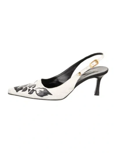 Pre-owned St John Floral Print Slingback Pumps In Black/neutrals