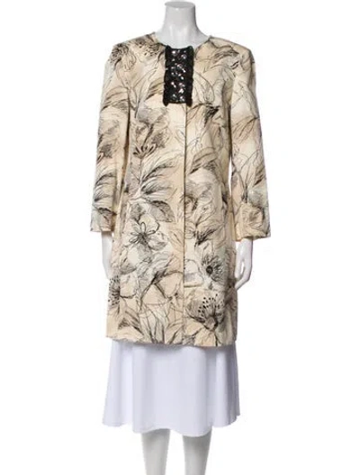 Pre-owned St John Floral Print Trench Coat In Neutral