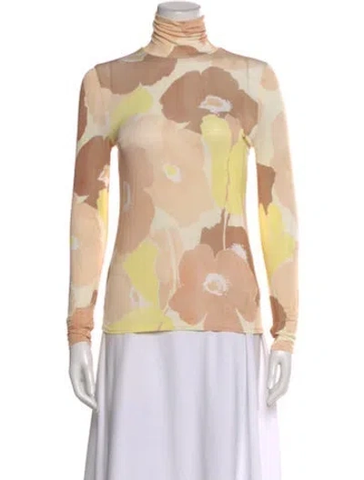 Pre-owned St John Floral Print Turtleneck Top In Pink