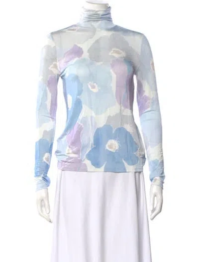 Pre-owned St John Floral Print Turtleneck Top In Purple